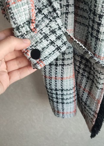 Ekose Desenli Kemerli Kadın Kısa Kaban - Görsel 2