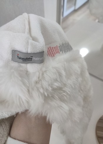 Beyaz Örgü Kiz çocuk Bere Kulaklıklı - Görsel 3