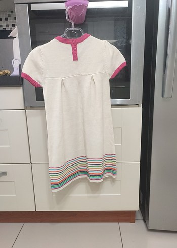 Kısa Kollu, Renkli Desenli Kız Çocuk Triko Elbise - Görsel 2