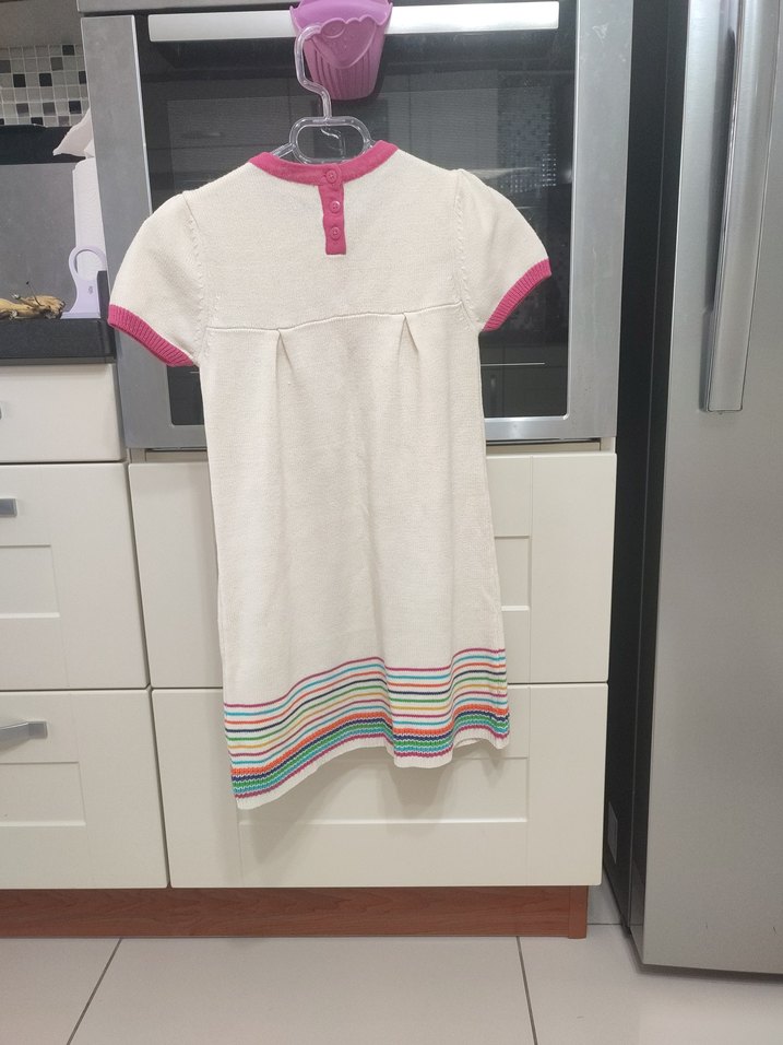 Kısa Kollu, Renkli Desenli Kız Çocuk Triko Elbise - Görsel 2