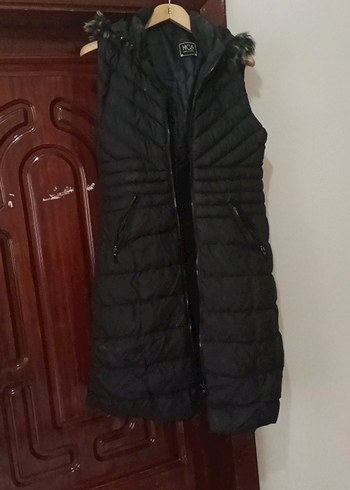 Siyah Kürklü Midi Kadın Yelek