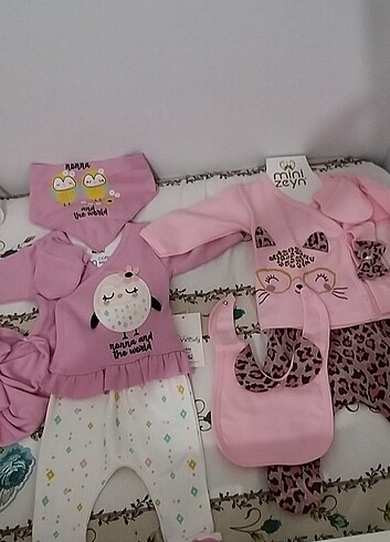 0_3 ay kız bebek ( 2 takım biri baykuş biri leopar desenli 5er p