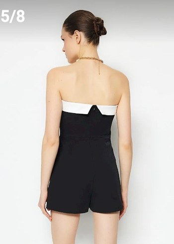 Siyah Straplez Mini elbise tulum - Görsel 4