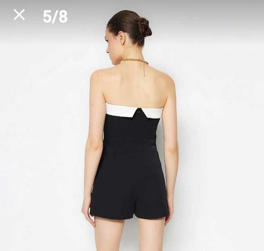 Siyah Straplez Mini elbise tulum - Görsel 4