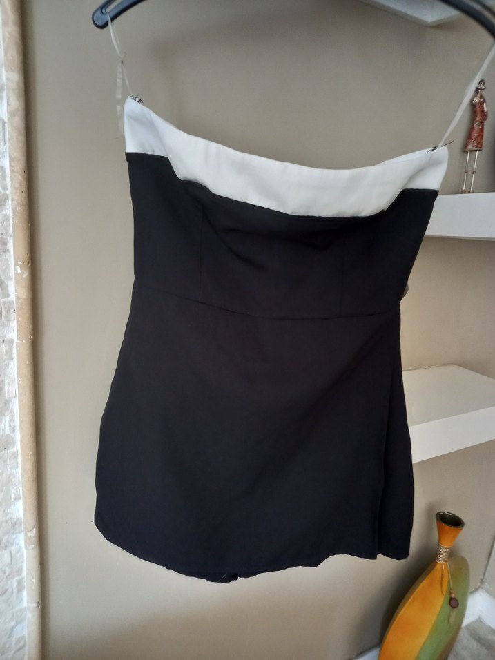 Siyah Straplez Mini elbise tulum - Görsel 5