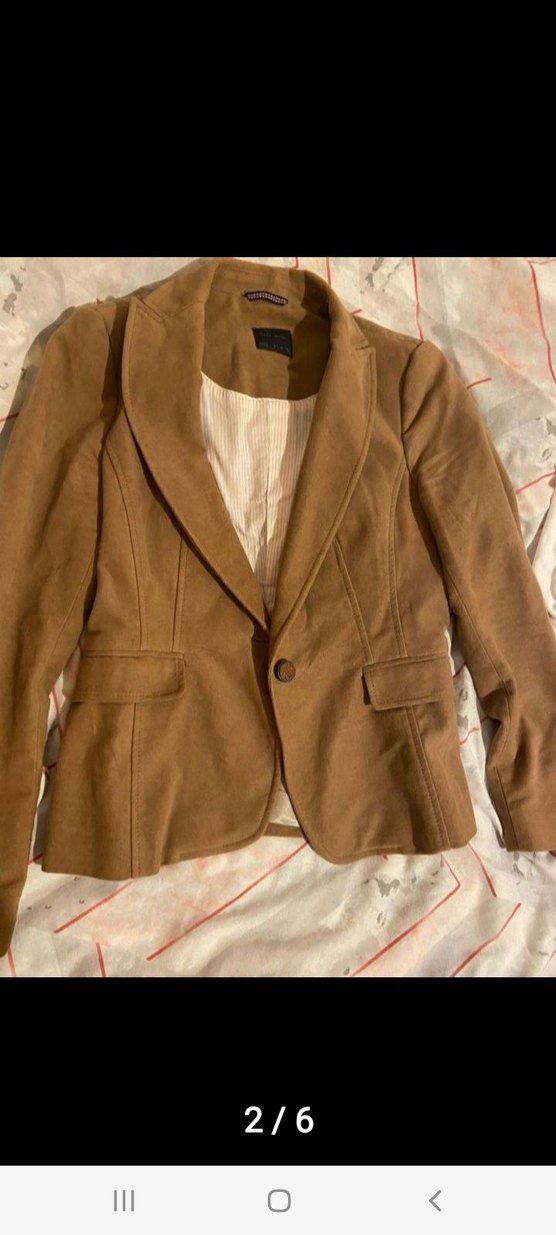 zara Düğmeli Kahverengi Süet Kadın Blazer Ceket - Görsel 3