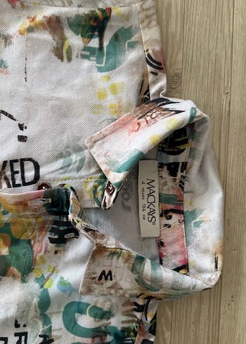 4 Yaş Beden Erkek Çocuk Renkli Batik Desenli Kısa Kollu Gömlek