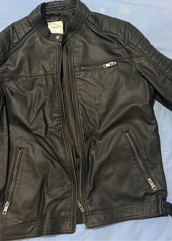 Siyah Parlak Deri Biker Ceket Jack jones - Görsel 2