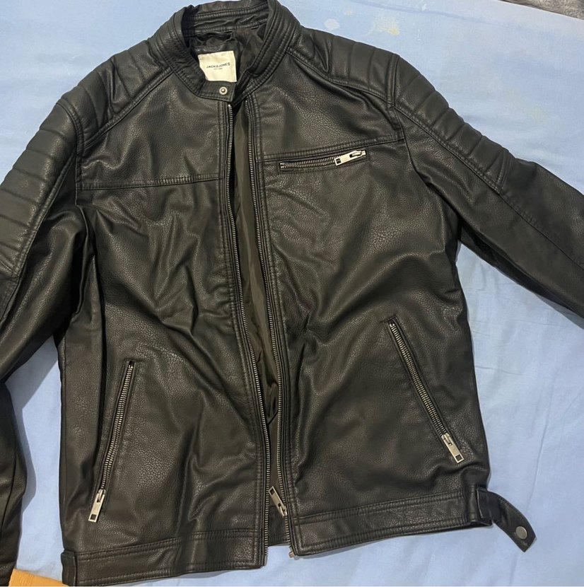 Siyah Parlak Deri Biker Ceket Jack jones - Görsel 2