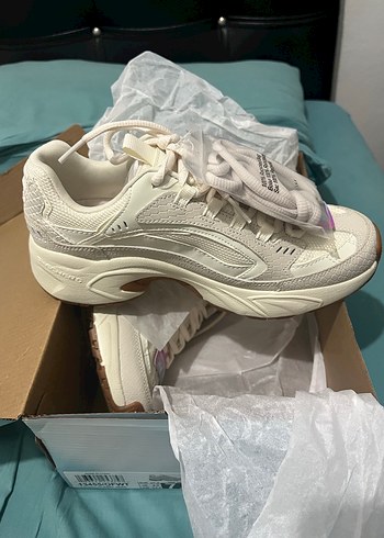 Krem Bağcıklı Kadın Spor Ayakkabı - Görsel 2