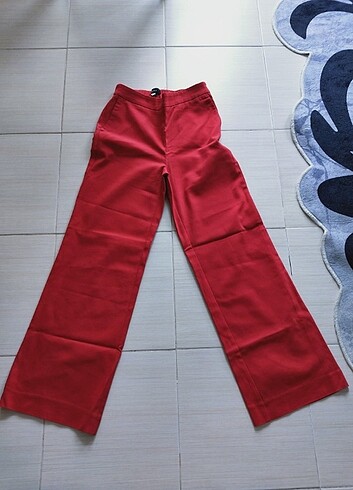 Kumaş kırmızı bol paça pantolon 