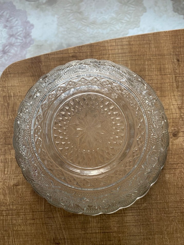 İşlemeli desenli kristal parlak cam kase - Görsel 3