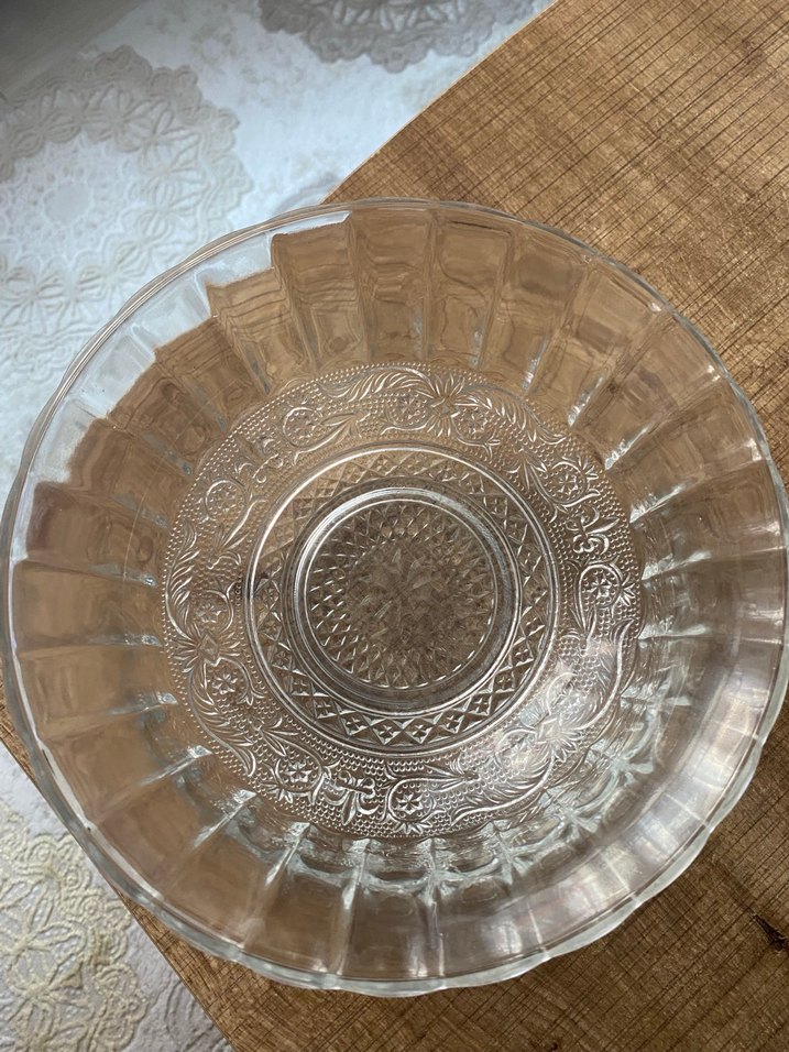 İşlemeli desenli kristal parlak cam kase - Görsel 2