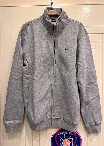 Napapijri Gri Melanj Fermuarli Spor Sweatshirt