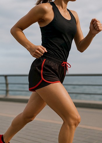 Kırmızı Mini Spor Kadın Şort - Görsel 2