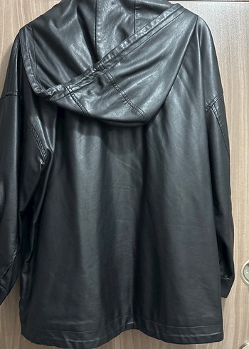 Siyah Deri Kapüşonlu Kadın Ceket - Görsel 9