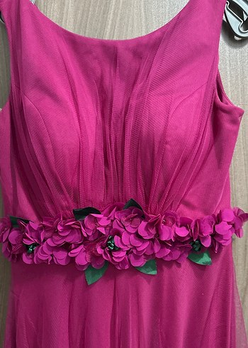 Fulya Uzun Drapeli Çiçek Detaylı Abiye Elbise - Görsel 2