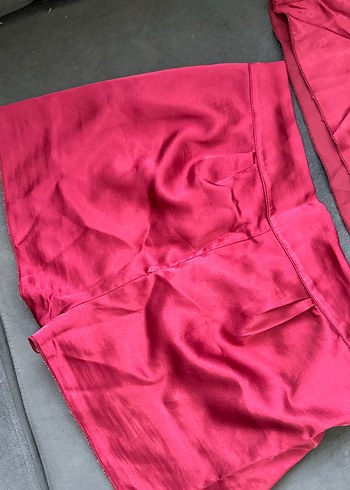 Parlak  bordo Kadın Mini İp Askılı Pijama Takımı - Görsel 2