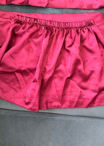 Parlak  bordo Kadın Mini İp Askılı Pijama Takımı - Görsel 6