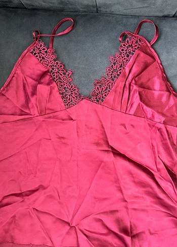 Parlak  bordo Kadın Mini İp Askılı Pijama Takımı - Görsel 4