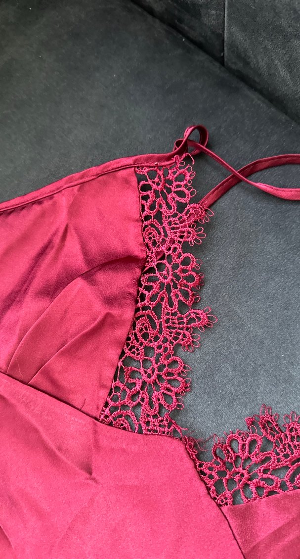 Parlak  bordo Kadın Mini İp Askılı Pijama Takımı - Görsel 5