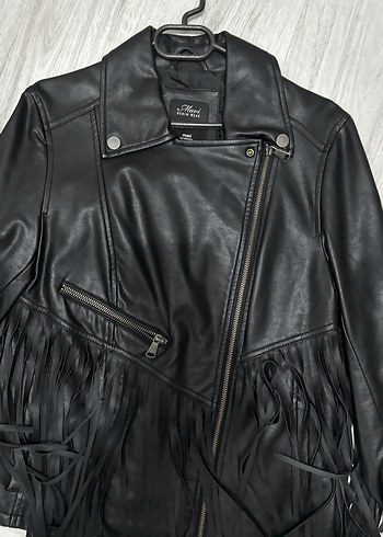 Siyah Deri Kadın Biker Ceket - Görsel 2