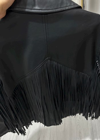 Siyah Deri Kadın Biker Ceket - Görsel 4