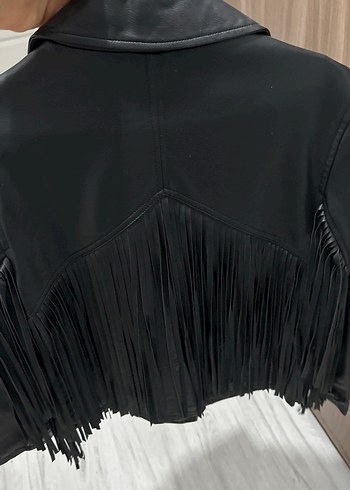 Siyah Deri Kadın Biker Ceket - Görsel 5