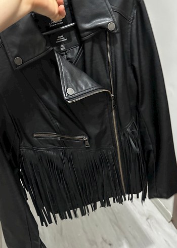 Siyah Deri Kadın Biker Ceket - Görsel 9