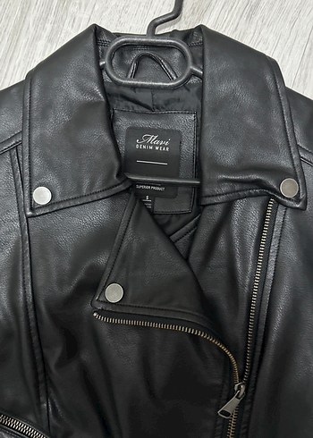 Siyah Deri Kadın Biker Ceket - Görsel 3