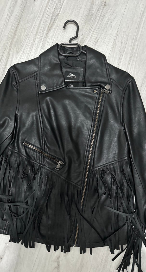 Siyah Deri Kadın Biker Ceket - Görsel 2