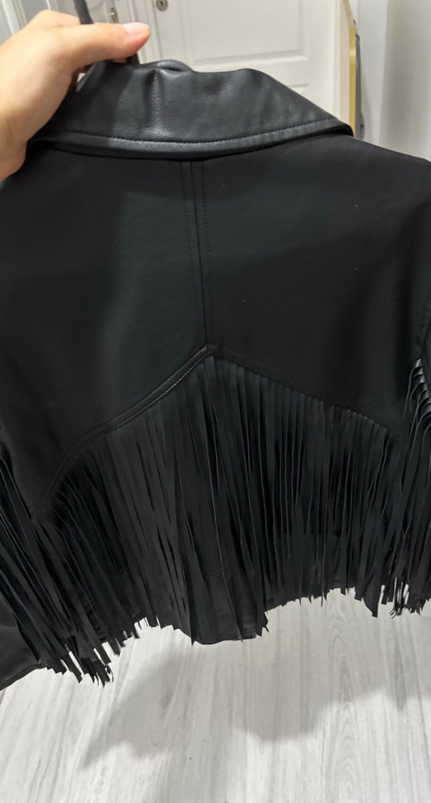 Siyah Deri Kadın Biker Ceket - Görsel 4