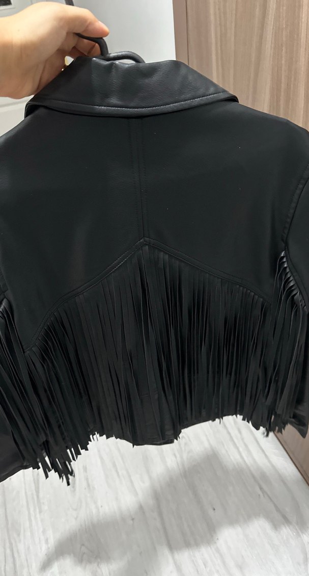 Siyah Deri Kadın Biker Ceket - Görsel 5