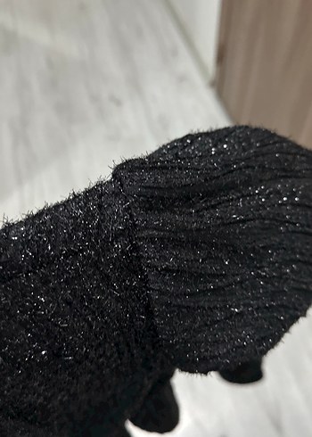 Parlak Siyah V Yakalı Uzun Kollu Bluz - Görsel 6