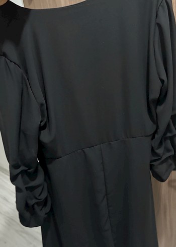 Siyah V Yaka Uzun Keten Elbise - Görsel 7