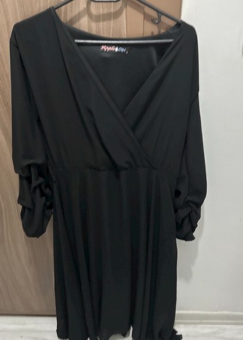 Siyah V Yaka Uzun Keten Elbise - Görsel 6