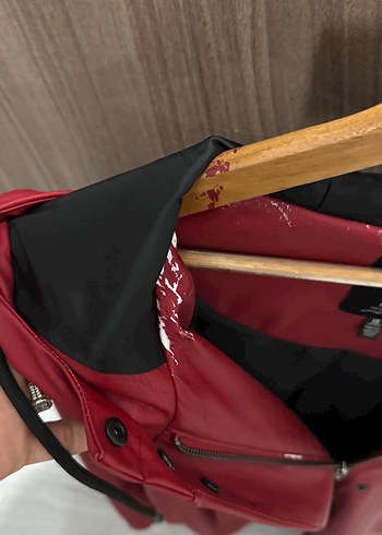 Kadın Kırmızı Deri Midi Yağmurluk - Görsel 6