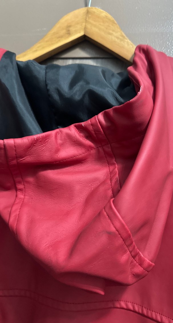 Kadın Kırmızı Deri Midi Yağmurluk - Görsel 4