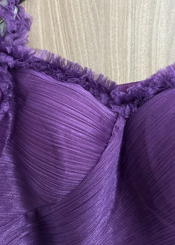 Mor Uzun Kollu Fırfırlı Abiye Elbise - Görsel 7