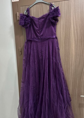 Mor Uzun Kollu Fırfırlı Abiye Elbise - Görsel 2