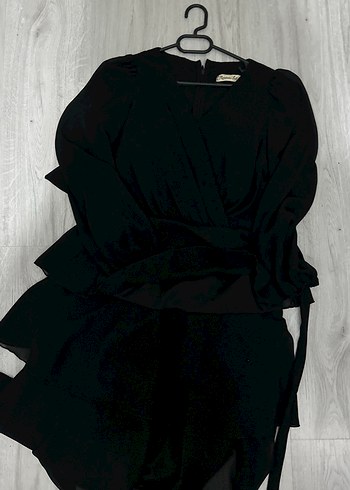 Siyah V Yaka Uzun Kollu Midi Elbise - Görsel 5