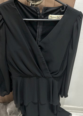 Siyah V Yaka Uzun Kollu Midi Elbise - Görsel 3