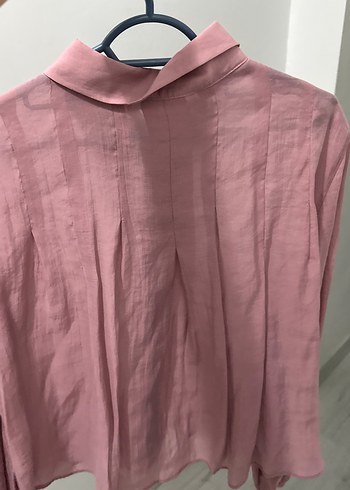 Pembe Keten Düğmeli Kadın Gömlek - Görsel 5