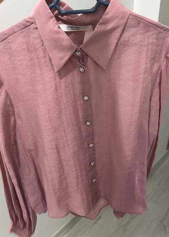 Pembe Keten Düğmeli Kadın Gömlek - Görsel 6