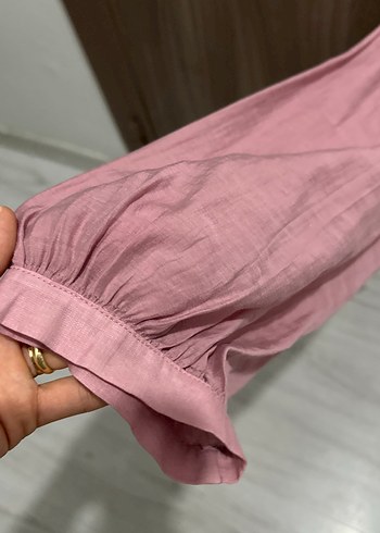 Pembe Keten Düğmeli Kadın Gömlek - Görsel 4