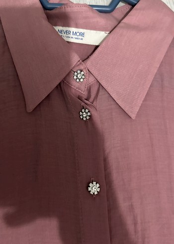 Pembe Keten Düğmeli Kadın Gömlek - Görsel 3