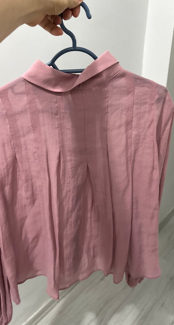 Pembe Keten Düğmeli Kadın Gömlek - Görsel 5