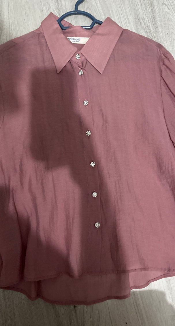 Pembe Keten Düğmeli Kadın Gömlek - Görsel 2