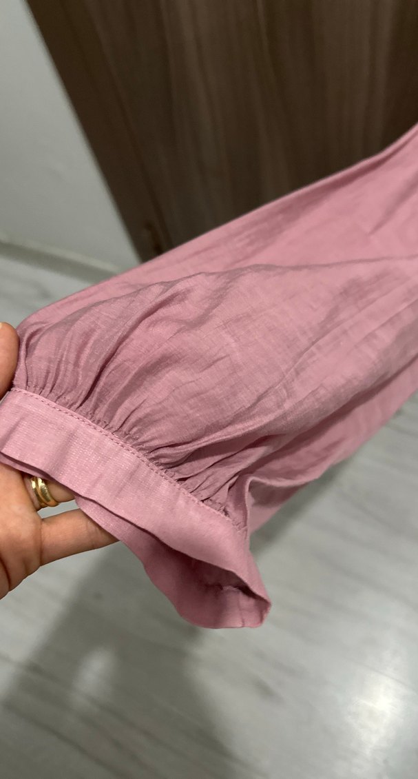 Pembe Keten Düğmeli Kadın Gömlek - Görsel 4