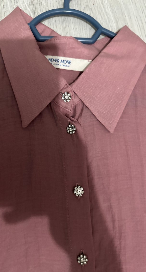 Pembe Keten Düğmeli Kadın Gömlek - Görsel 3